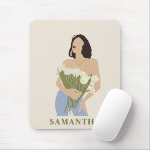 Lady Holding Bouquet Of Flowers Green Abstract Art Mouse Mat