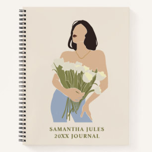 Lady Holding Bouquet Of Flowers Green Abstract Art Notebook