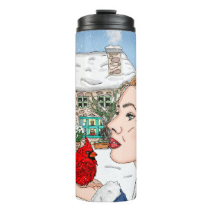Lady holding Cardinal English Cottage Thermal Tumbler
