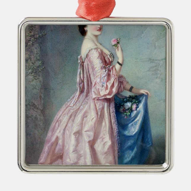 Lady holding Flowers in her Petticoat Metal Tree Decoration (Front)