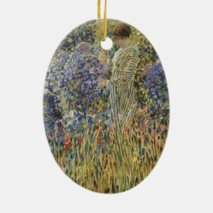Lady in a Garden by Frederick Frieseke, Fine Art Ceramic Tree Decoration
