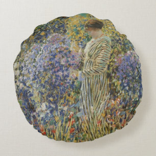 Lady in a Garden by Frederick Frieseke, Fine Art Round Cushion