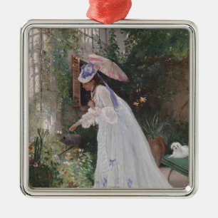 Lady in a Garden Caring For Her Flowers With Love Metal Tree Decoration