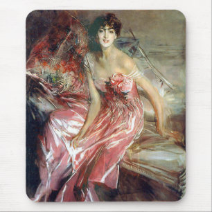Lady in a Pink Dress (by Giovanni Boldini) Mouse Mat