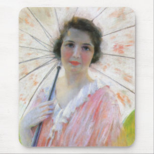 Lady in a Pink Dress with a Parasol (Robert Reid) Mouse Mat