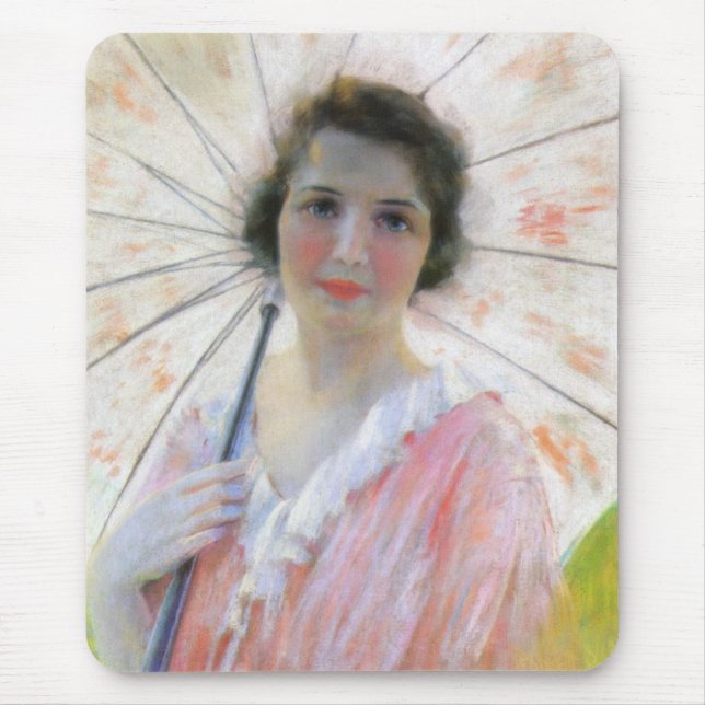 Lady in a Pink Dress with a Parasol (Robert Reid) Mouse Mat (Front)
