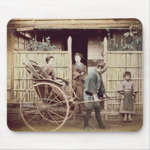 Lady in a rickshaw, c.1890s (coloured photo) mouse mat
