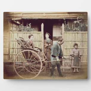 Lady in a rickshaw, c.1890s (coloured photo) plaque