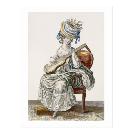 Lady in a Shot Taffeta Dress Trimmed with Lace Pla Postcard