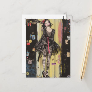 Lady in Black and White Fashion Collage Postcard