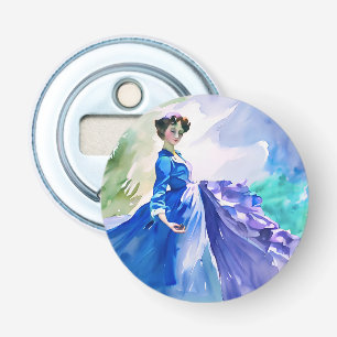 Lady in Blue Dress - Watercolor Painting Bottle Opener