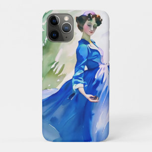 Lady in Blue Dress - Watercolor Painting iPhone 11 Pro Case