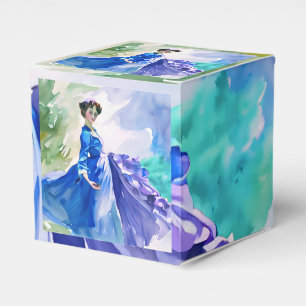 Lady in Blue Dress - Watercolor Painting Favour Box