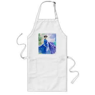 Lady in Blue Dress - Watercolor Painting Long Apron