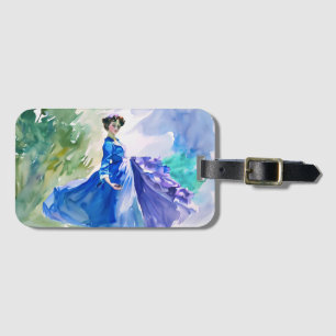 Lady in Blue Dress - Watercolor Painting Luggage Tag