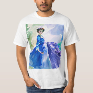 Lady in Blue Dress - Watercolor Painting T-Shirt