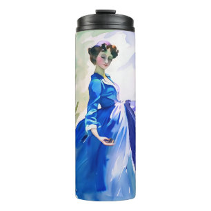 Lady in Blue Dress - Watercolor Painting Thermal Tumbler
