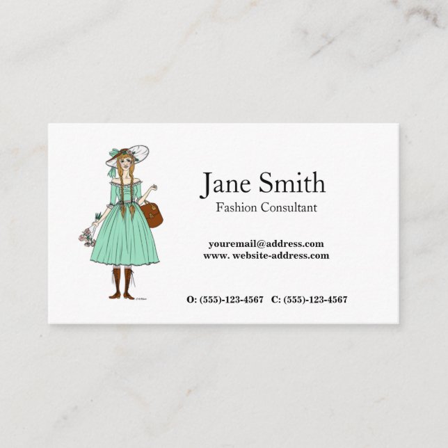 Lady in Dress Fashion Stylist Consultant Tailoring Business Card (Front)