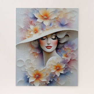 Lady in floppy Floral Hat Jigsaw Puzzle