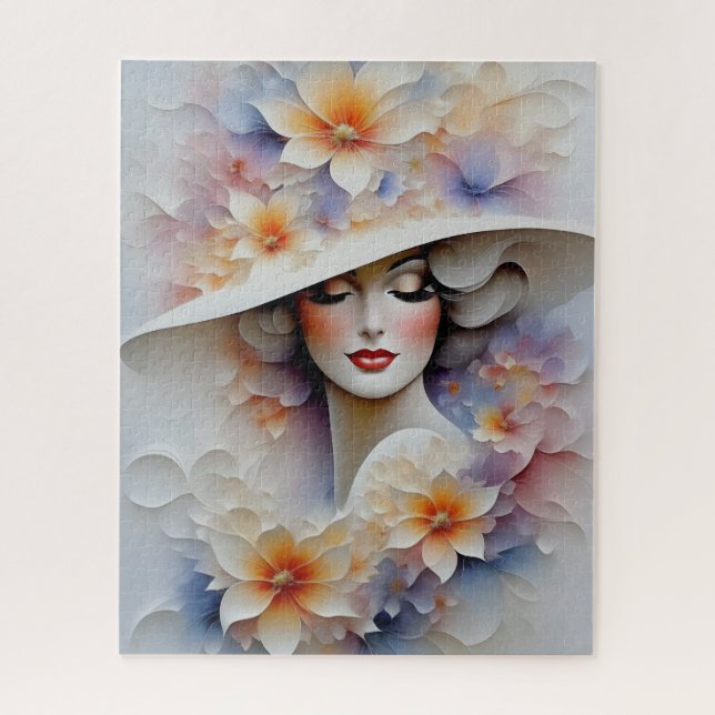 Lady in floppy Floral Hat Jigsaw Puzzle (Vertical)