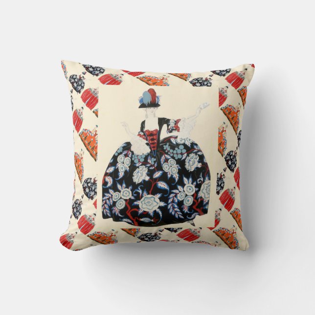 LADY IN FLORAL DRESS ART DECO FASHION COSTUME CUSHION (Front)