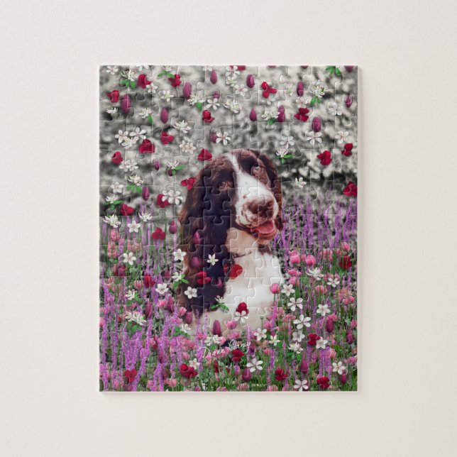 Lady in Flowers - Brittany Spaniel Dog Jigsaw Puzzle (Vertical)
