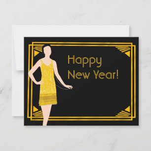 Lady in Gold Roaring 20s Happy New Year Postcard