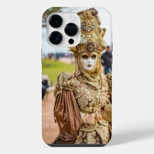 Lady in golden costume and mask iPhone 14 pro max case