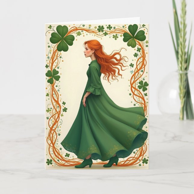 Lady in Green St. Patrick's Day Holiday Card (Front)