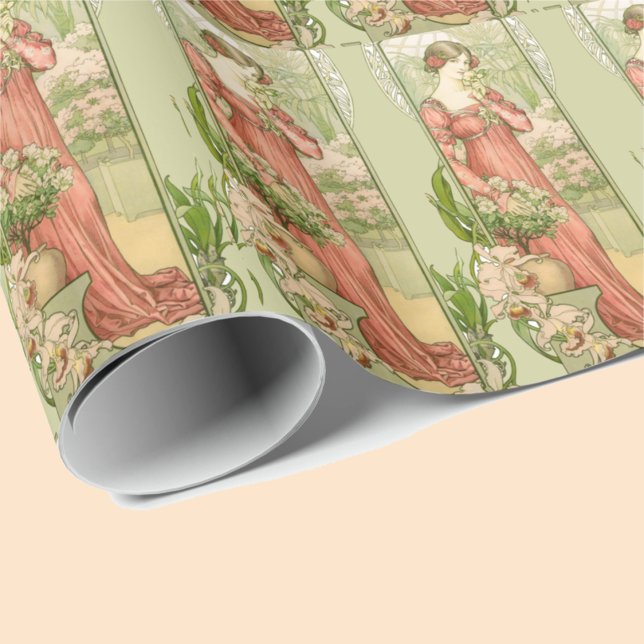 Lady in greenhouse with flowers wrapping paper (Creator Uploaded)