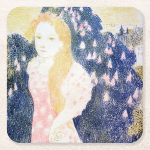 Lady in Pink Dress, Maurice Denis Square Paper Coaster