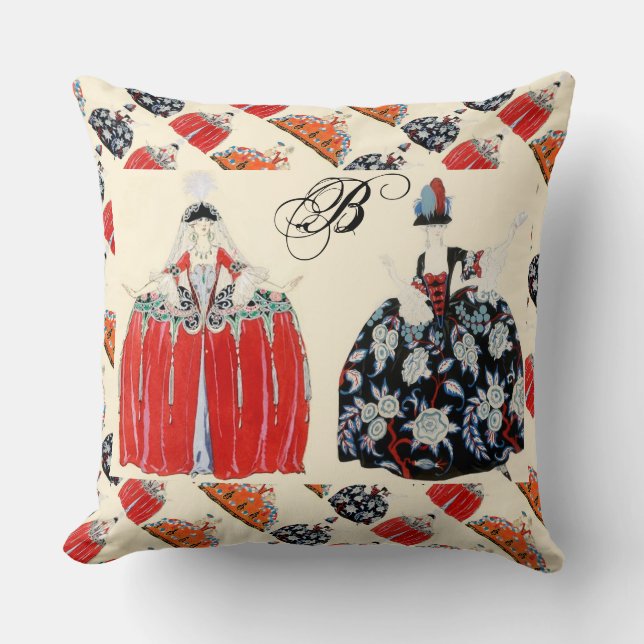 LADY IN RED ART DECO FASHION COSTUME MONOGRAM CUSHION (Front)