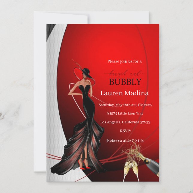 Lady in Red brunch and bubbly Invitation (Front)