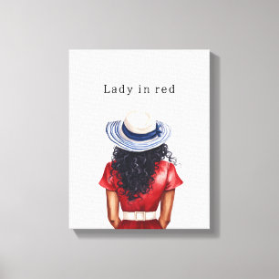 Lady in Red Dress Black Hair Canvas Print