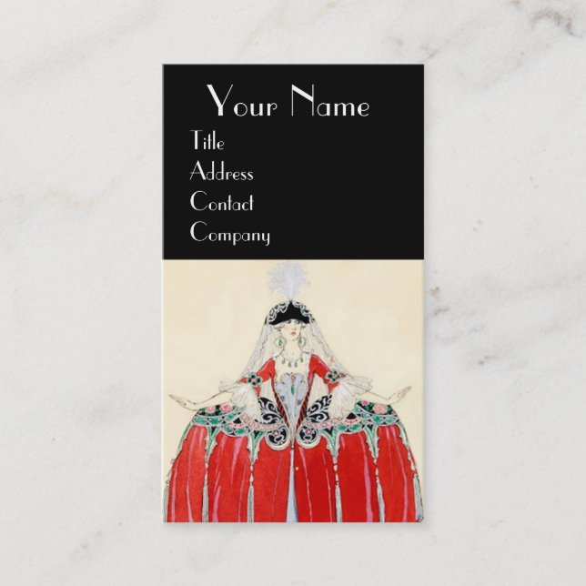 LADY IN RED FASHION COSTUME DESIGNER MAKEUP ARTIST BUSINESS CARD (Front)