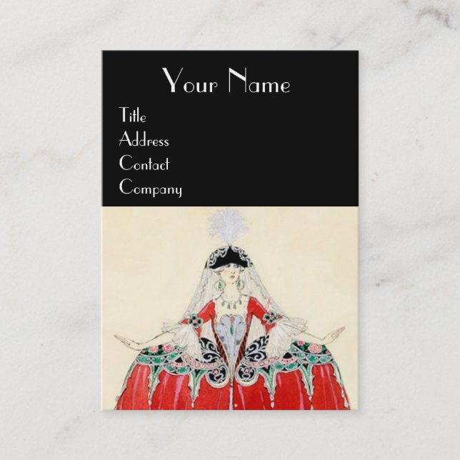 LADY IN RED FASHION COSTUME DESIGNER MAKEUP ARTIST BUSINESS CARD (Front)