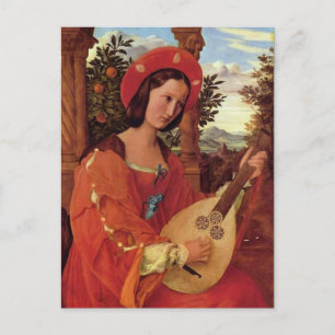 Lady in Red Playing A Lute Postcard