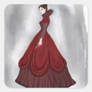 Lady In Red Poster Paper Coaster Candy Tin Square Sticker