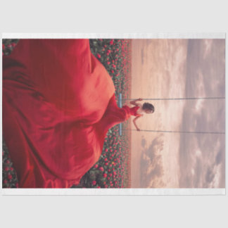 Lady in Red Swinging Over Roses Tissue Paper