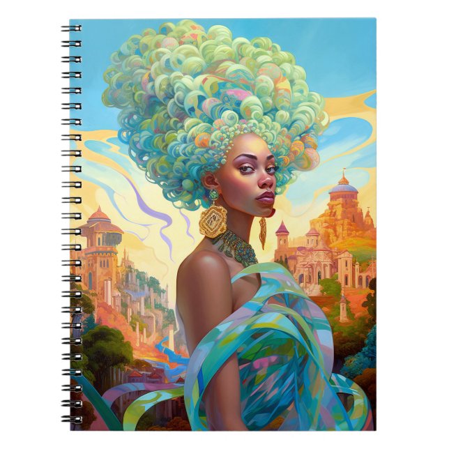 Lady In Surreal World African American Art Notebook (Front)