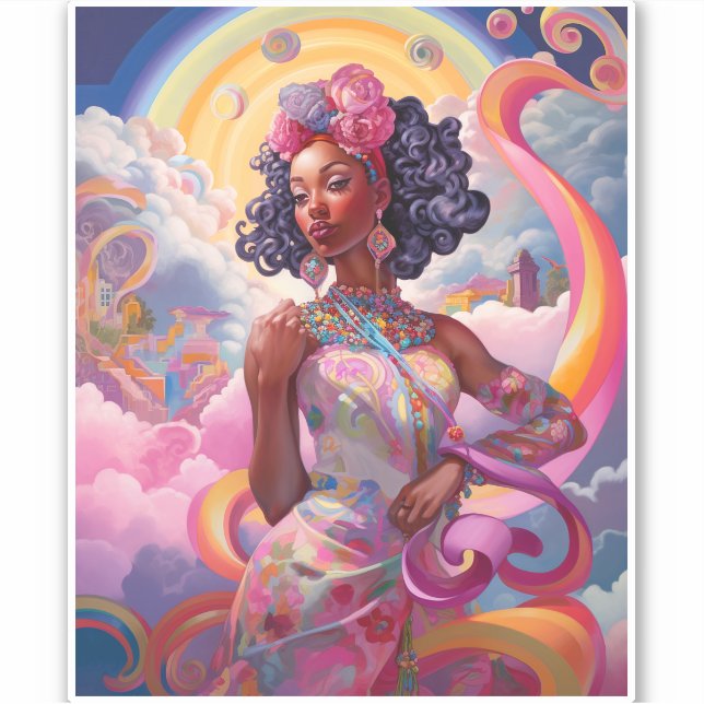 Lady In Surreal World African American Art Pink (Front)