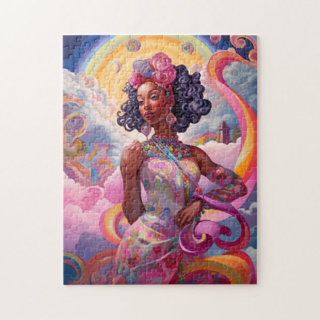 Lady In Surreal World African American Art Pink Jigsaw Puzzle (Vertical)