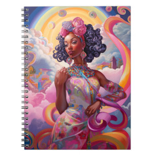 Lady In Surreal World African American Art Pink Notebook