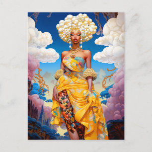 Lady In Surreal World African American Art Postcard