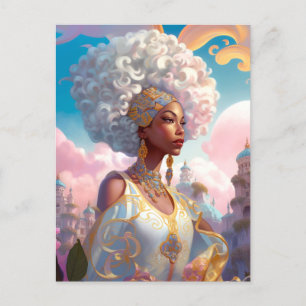 Lady In Surreal World African American Art Postcard