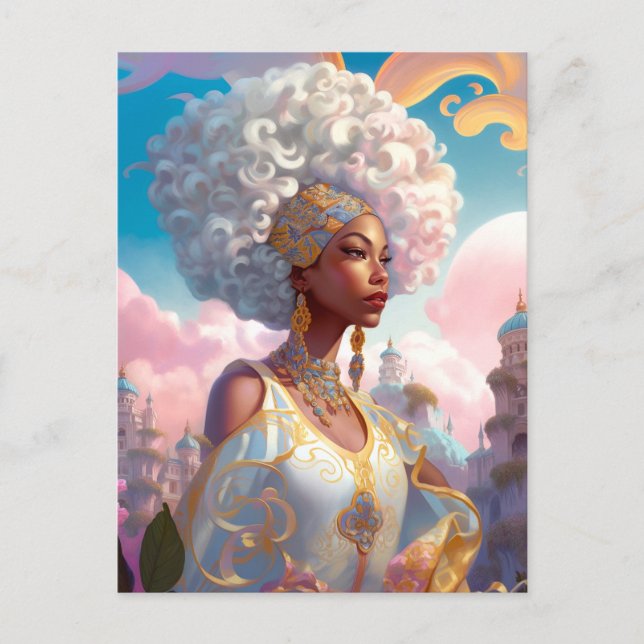 Lady In Surreal World African American Art Postcard (Front)