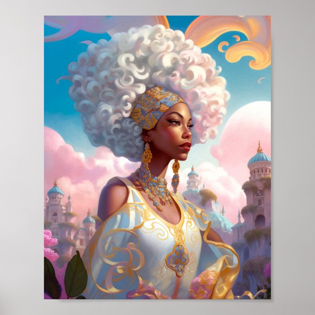 Lady In Surreal World African American Art Poster (Front)