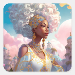 Lady In Surreal World African American Art Square Sticker