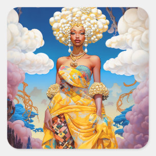 Lady In Surreal World African American Art Square Sticker