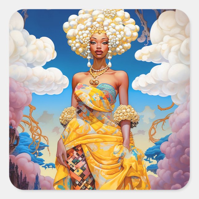 Lady In Surreal World African American Art Square Sticker (Front)